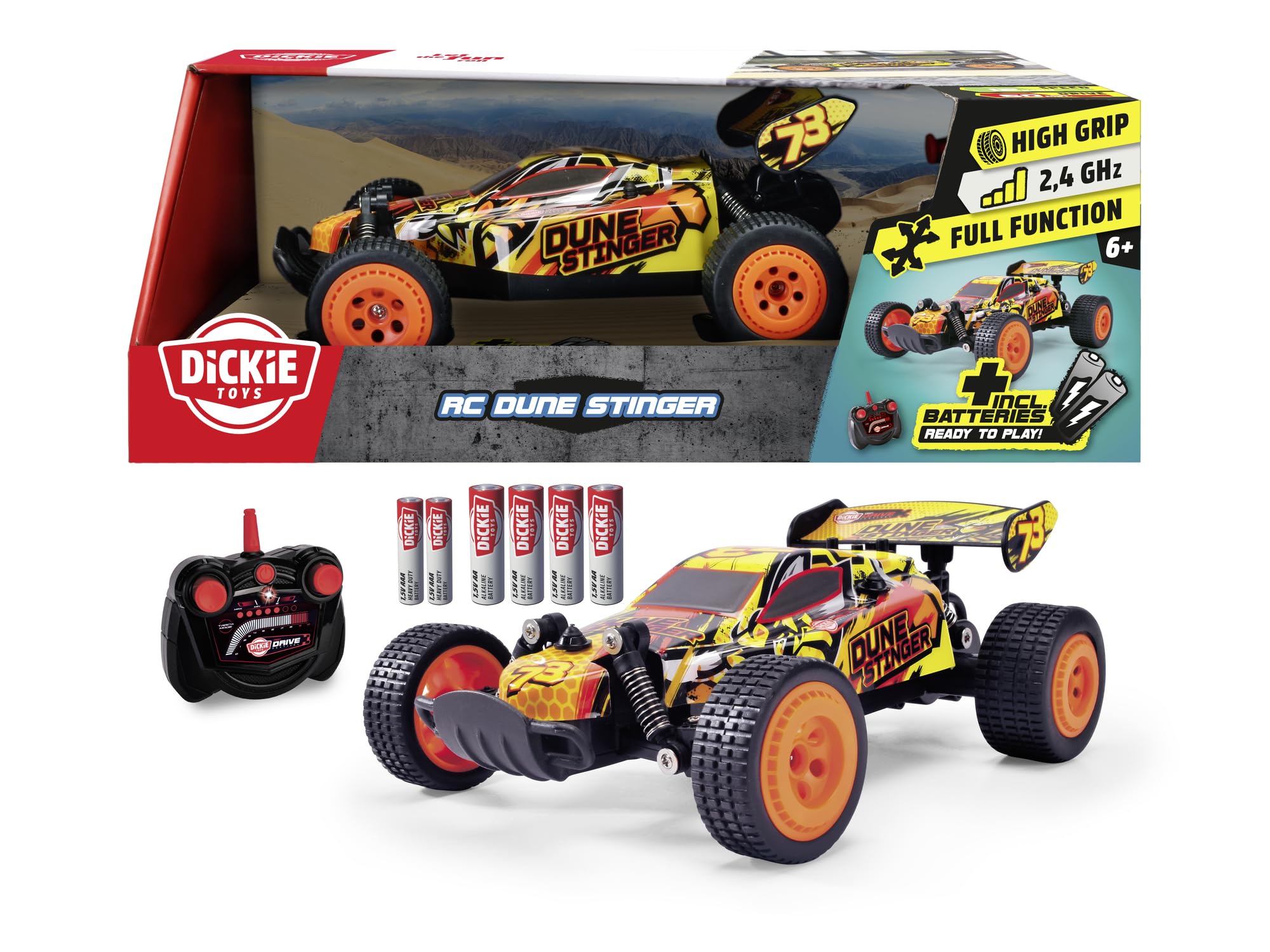 Dickie Toys - RC Dune Stinger Car (22 cm) - Remote Controlled Car from 6 Years with Suspension and Rubber Tyres, Remote Control Car for Children, 12 km/h, 2.4 GHz Remote Control, Includes Batteries