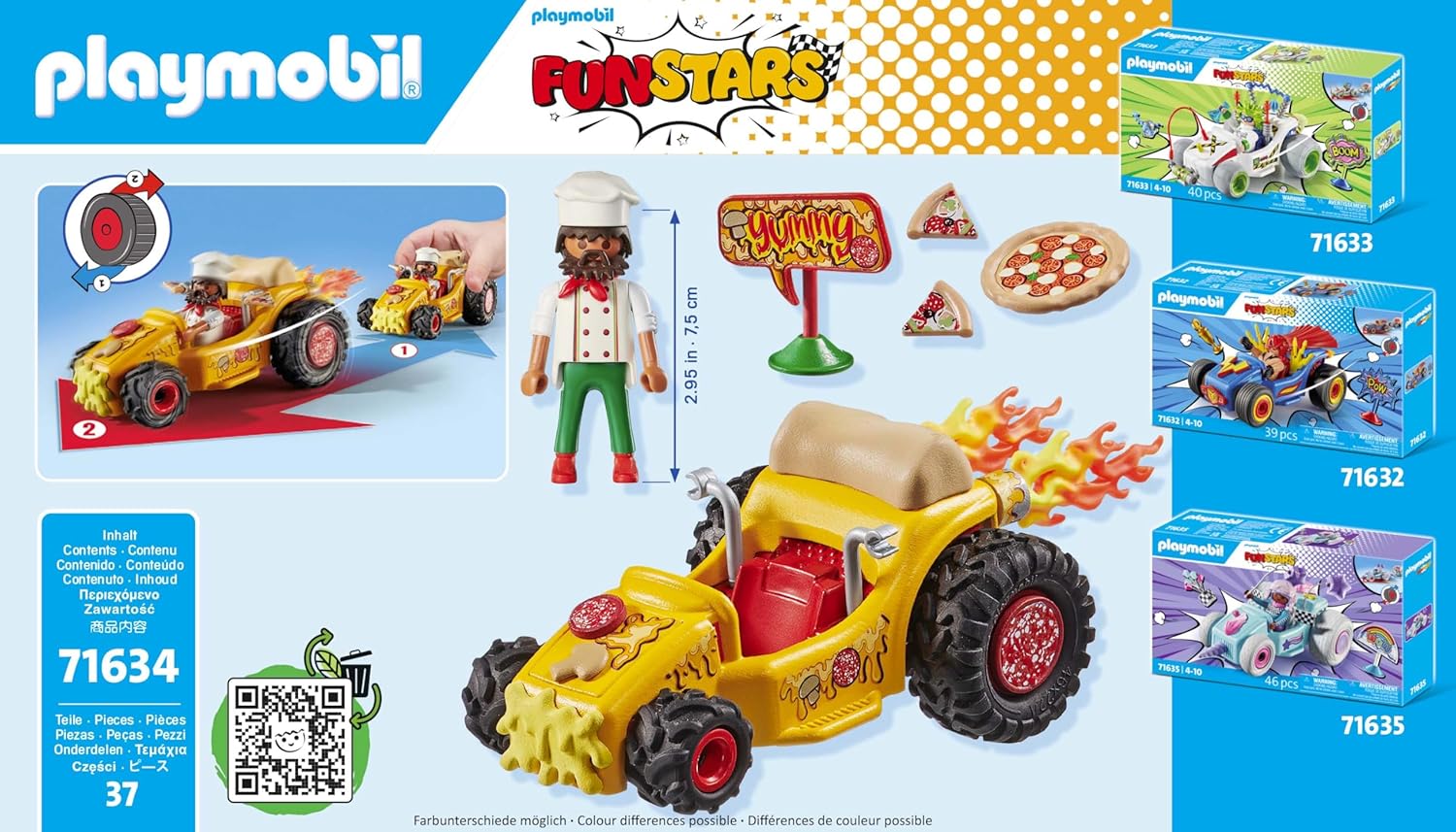 PLAYMOBIL Funstars 71634 Race pizza, kart met pullback-motor, dynamische speelset voor spannende races, gedetailleerd speelgoed voor kinderen vanaf 4 jaar