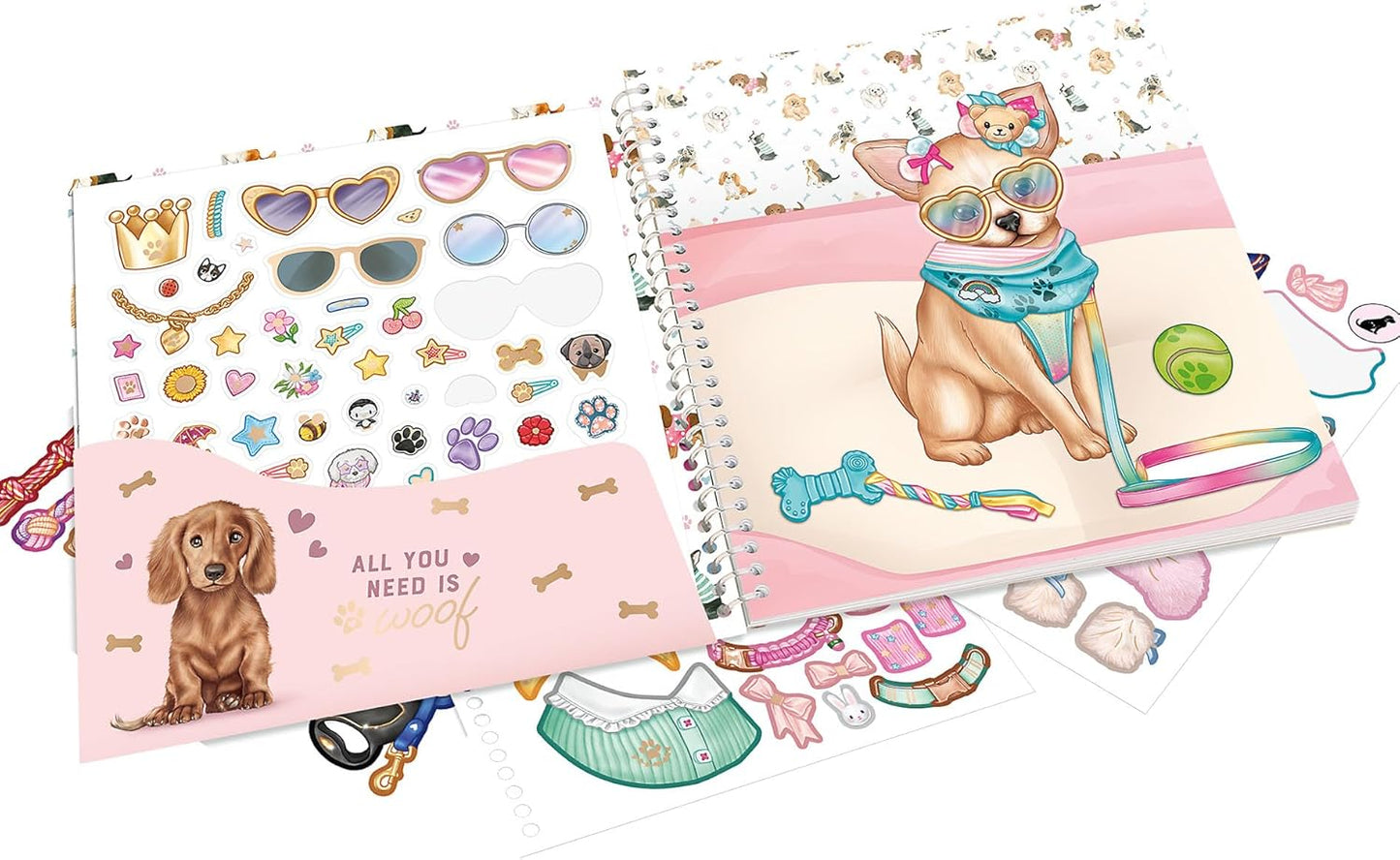 Depesche 12966 TOPModel Doggy - Dress Me Up Stickerbuch mit 24 Seiten vorgedruckter Hunde Motive zum Selbstgestalten, inkl. 11 Stickerbogen