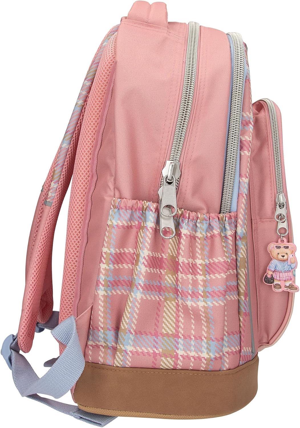 Depesche 13013 TOPModel Team Teddy School Backpack in Pink with Model Motif and Pendant, School Bag with Adjustable Straps, Multicoloured
