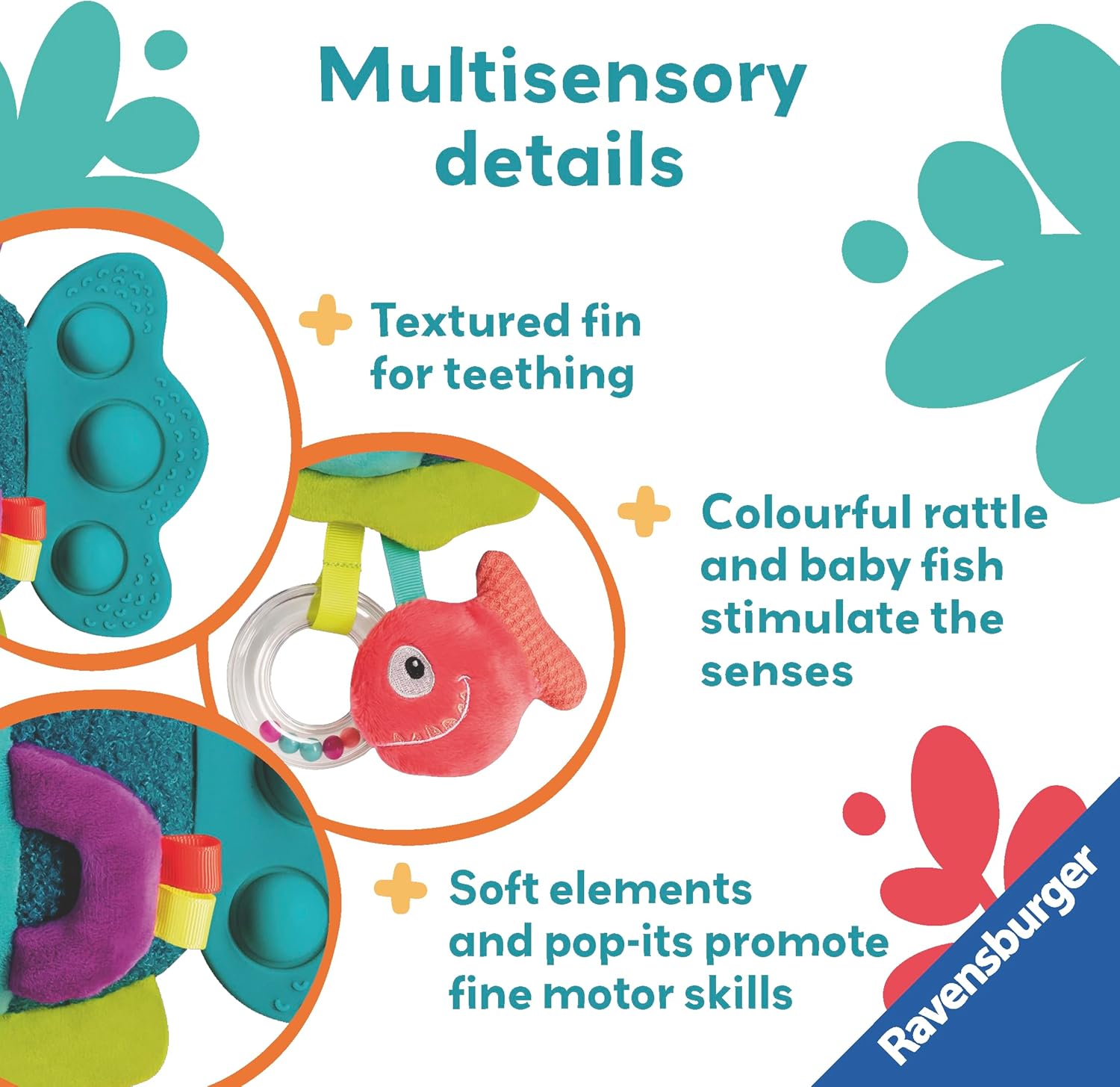 Ravensburger Play+ Pop-it Blue Piranha - New Born Sensory & Development Baby Toys 0-6 Months - Infant Gifts