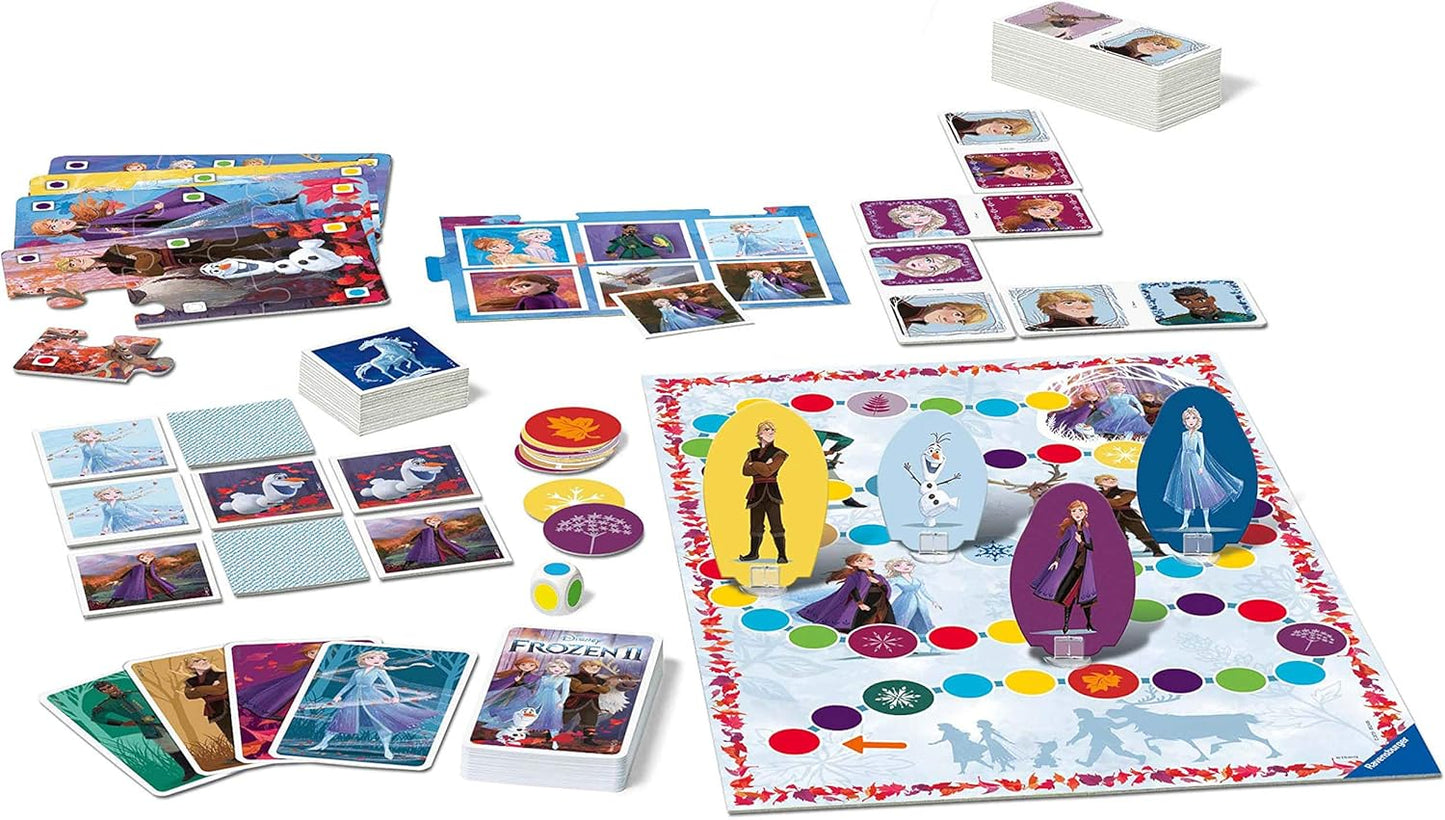 Ravensburger Disney Frozen 2 6-in-1 Games Compendium For Kids & Families Age 3 Years and Up - Bingo, Dominoes, Snakes & Ladders, Checkers, Playing Cards and Memory Game Frozen 2 6-in-1 Game Single