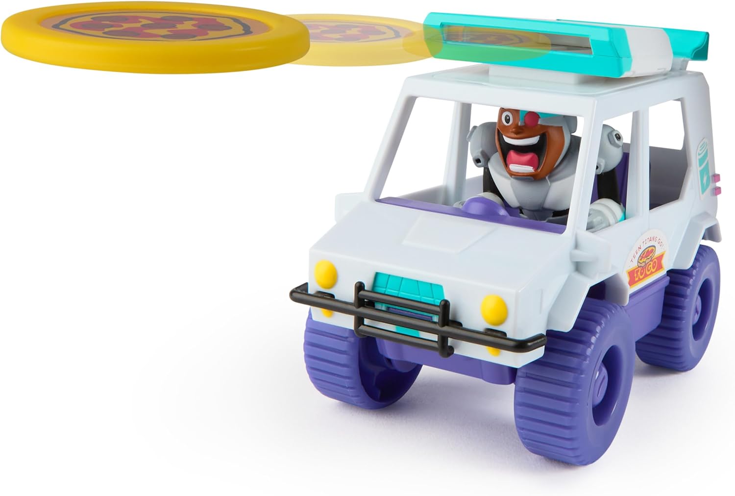 DC Comics Teen Titans Go! T-Car Pizza Launcher, Cyborg Action Figure Set with Interactive Features, Kids’ Toys for Boys and Girls Aged 4 and Up