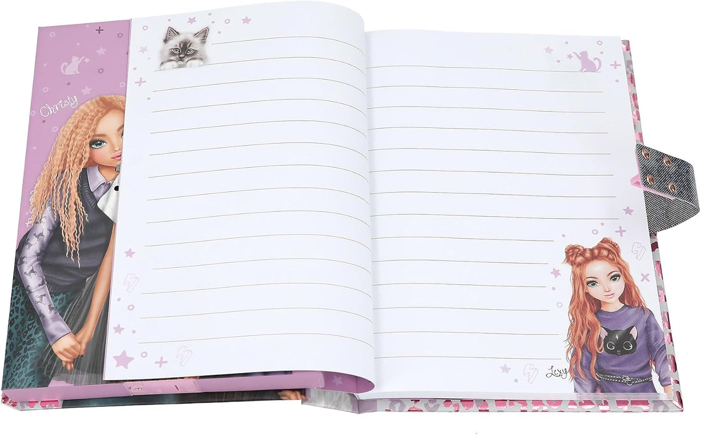 Depesche TOPModel Rebel Kitty 13230 Diary with Number Code and Sound, Book with Model Motif, Leo Pattern and 80 Lined and Colourful Illustrated Pages