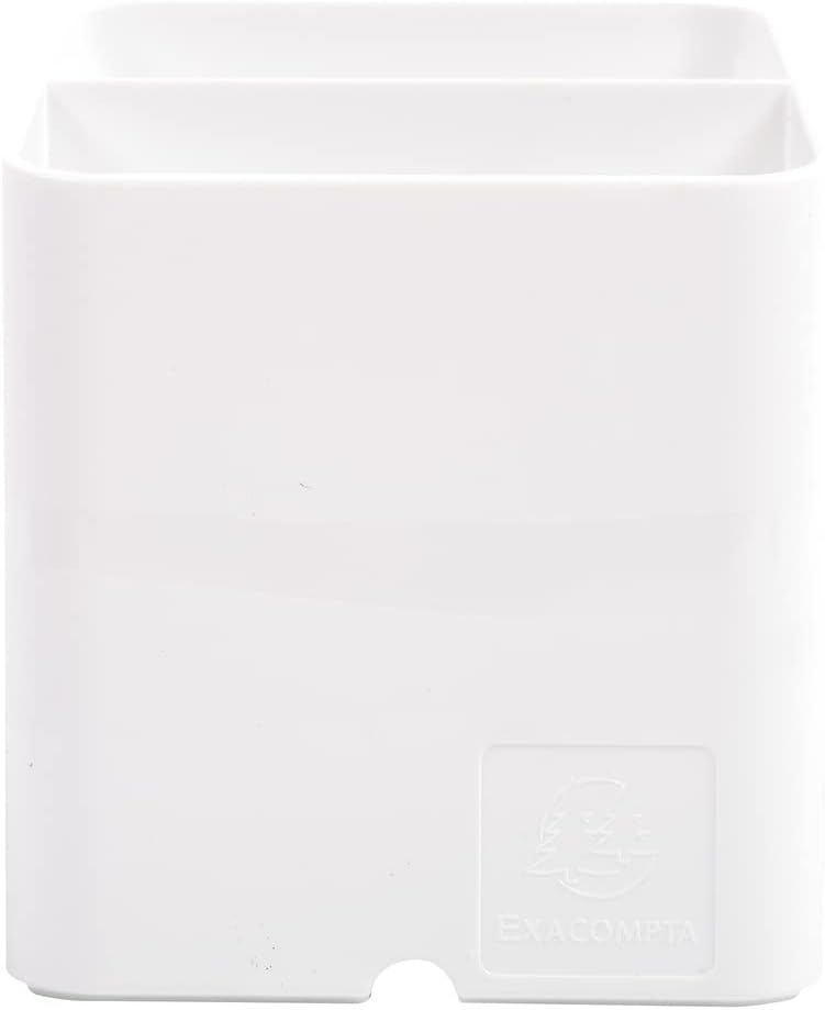 Exacompta - Ref 67713D - Pen Pot PEN-CUBE - 74 x 74 x 93mm in Size, 2 Compartments for Organising Pens & Pencils, Groove Underneath to Feed Cables - Office White
