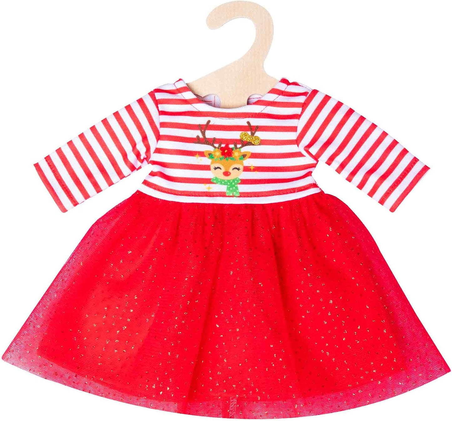Heless 2151 - Christmas Dress for Dolls in Reindeer Rudi Design, Includes Headband with Gorgeous Golden Antlers, Size 35 - 45 cm