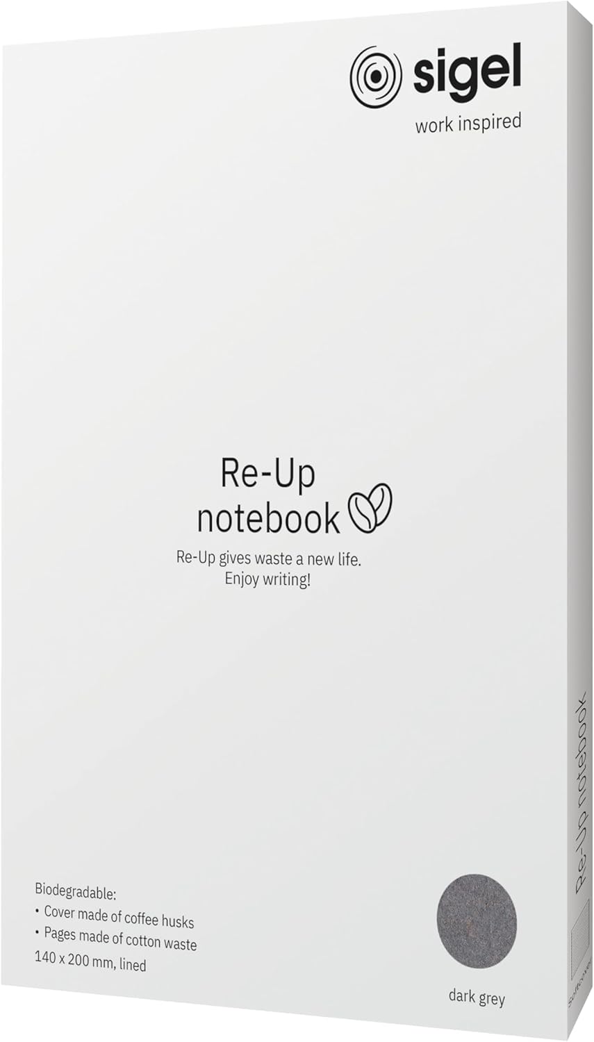 SIGEL RU105 Notebook Re-Up, Lined, 100 g/m², Approx. A5, Dark Grey, softcover, 100 Pages, Sustainable