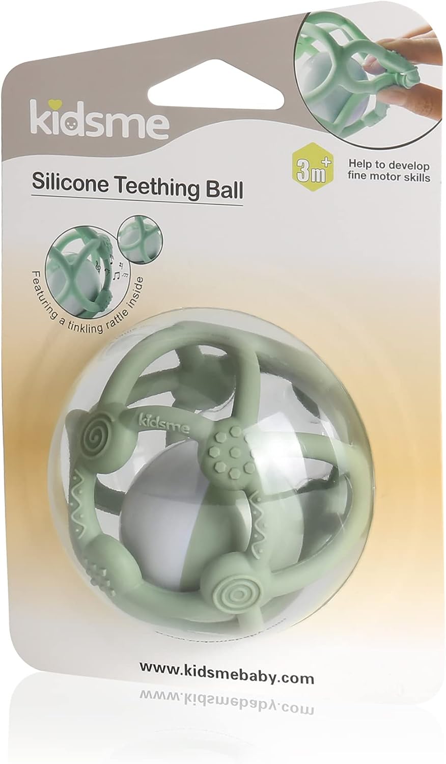 Kidsme SIlicone Teething Ball, for hearing development & motor skill development, from 3 months and above - Olive