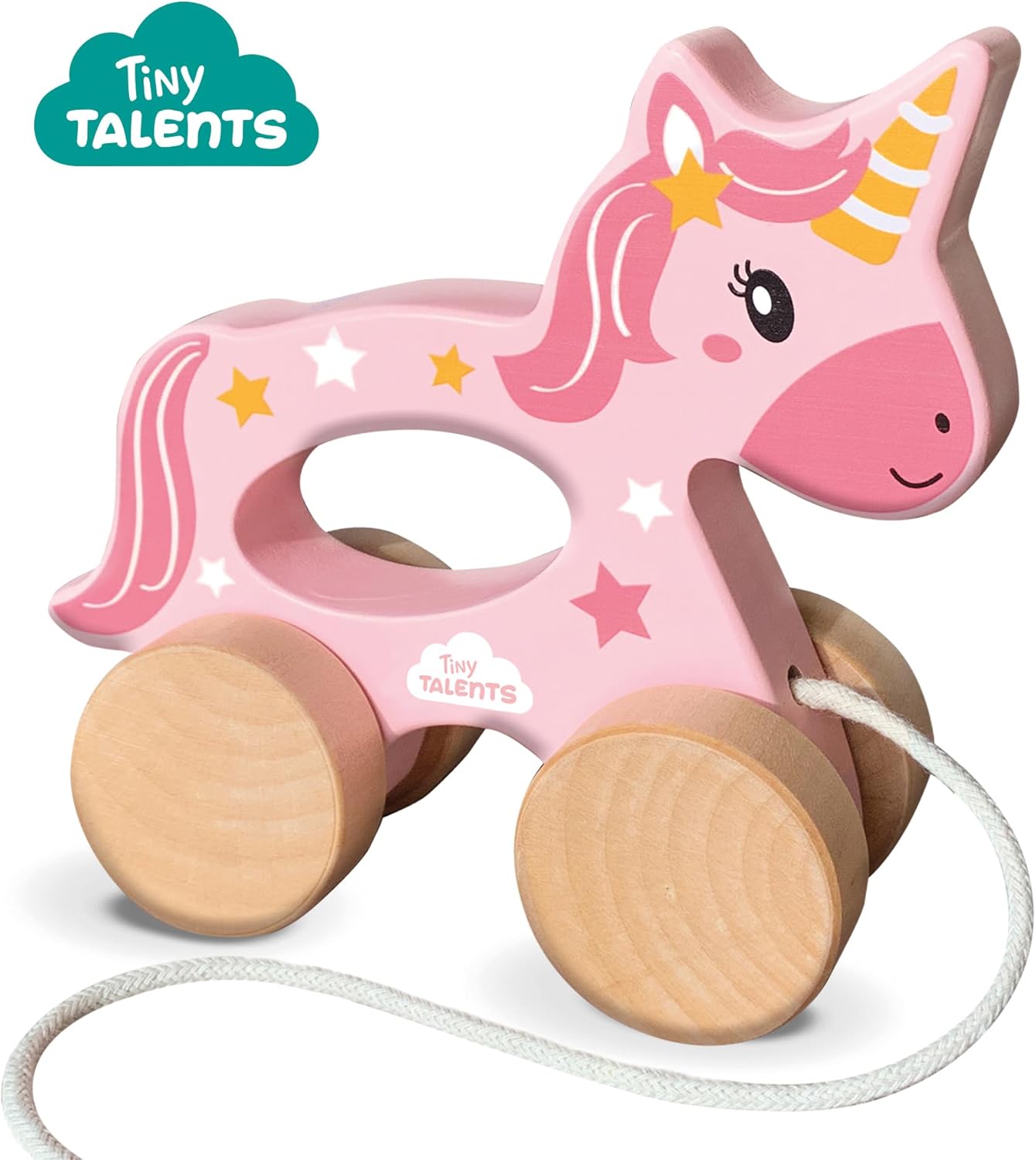 SES Creative 13137 Push and Pull 2 in 1 Wooden Unicorn, Yellow