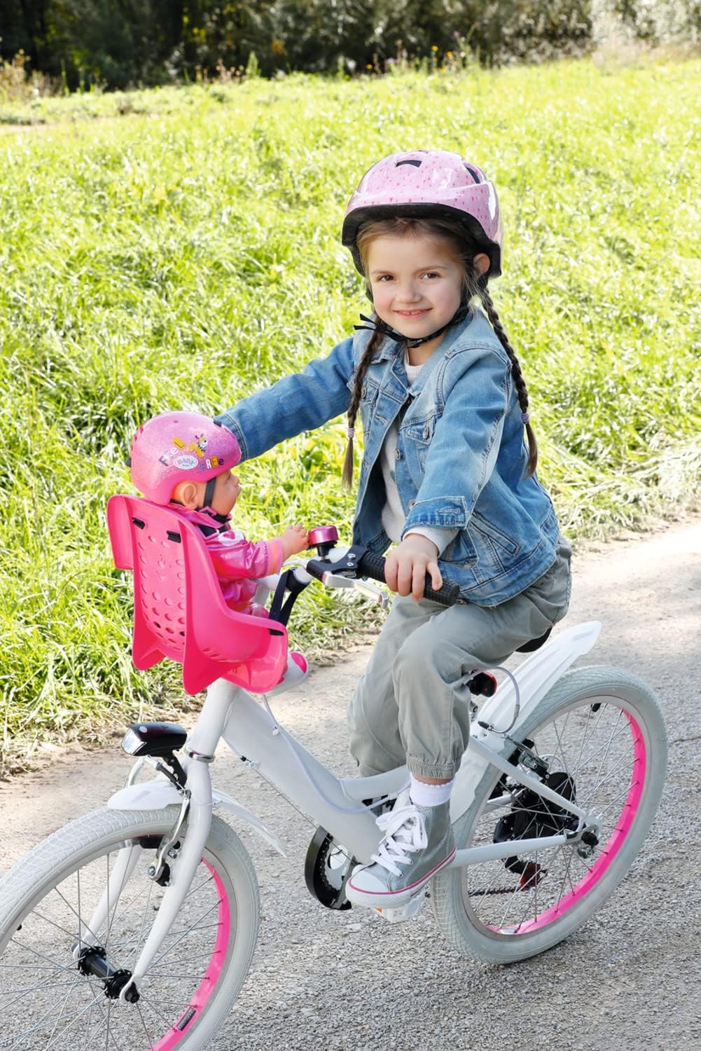 BABY Born Zapf Creation 834329 Bicycle Seat for 36 cm and 43 cm Dolls with Velcro System for Handlebars of Many Children's Bikes and 3-Point Harness, Pink