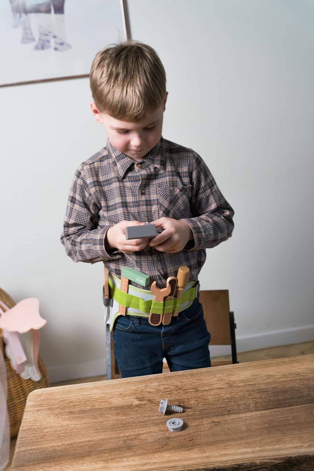 Dantoy - Wooden tool belt for kids - Role play - Wooden toys - with accessories - over 3 years