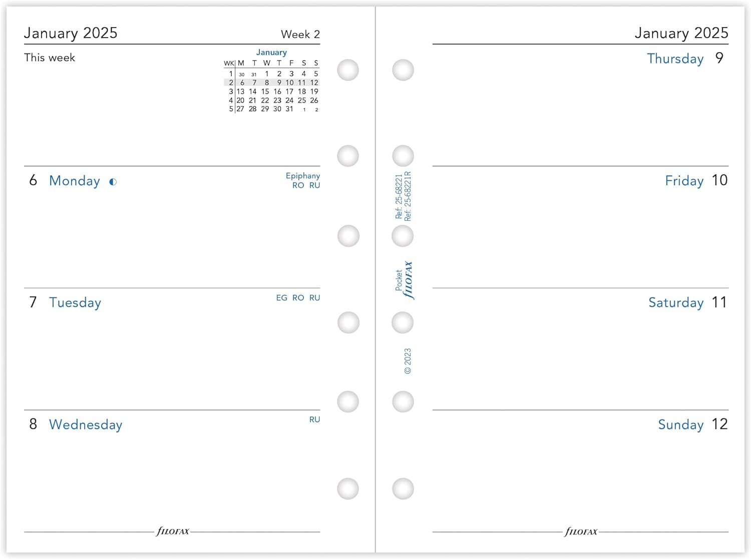 Pocket Week on two pages English 2025