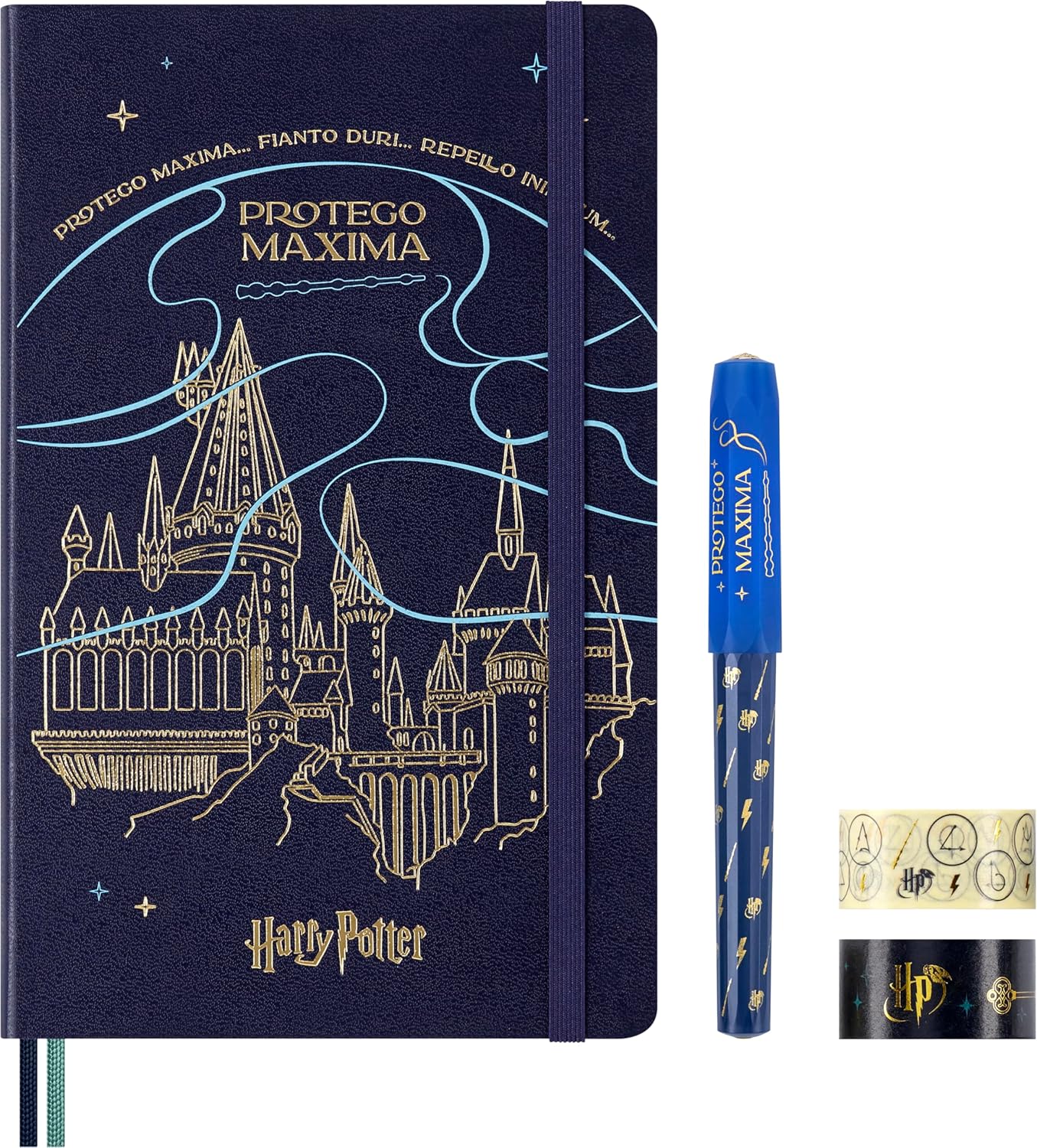 Moleskine Giftbox Colección Hechizos Wizarding World Harry Potter, Caja de Regalo con Bolígrafo Kaweco, Washi Tape, Cuaderno a Rayas con Tapa Dura y Cierre Elástico, Formato Grande 13 x 21 cm