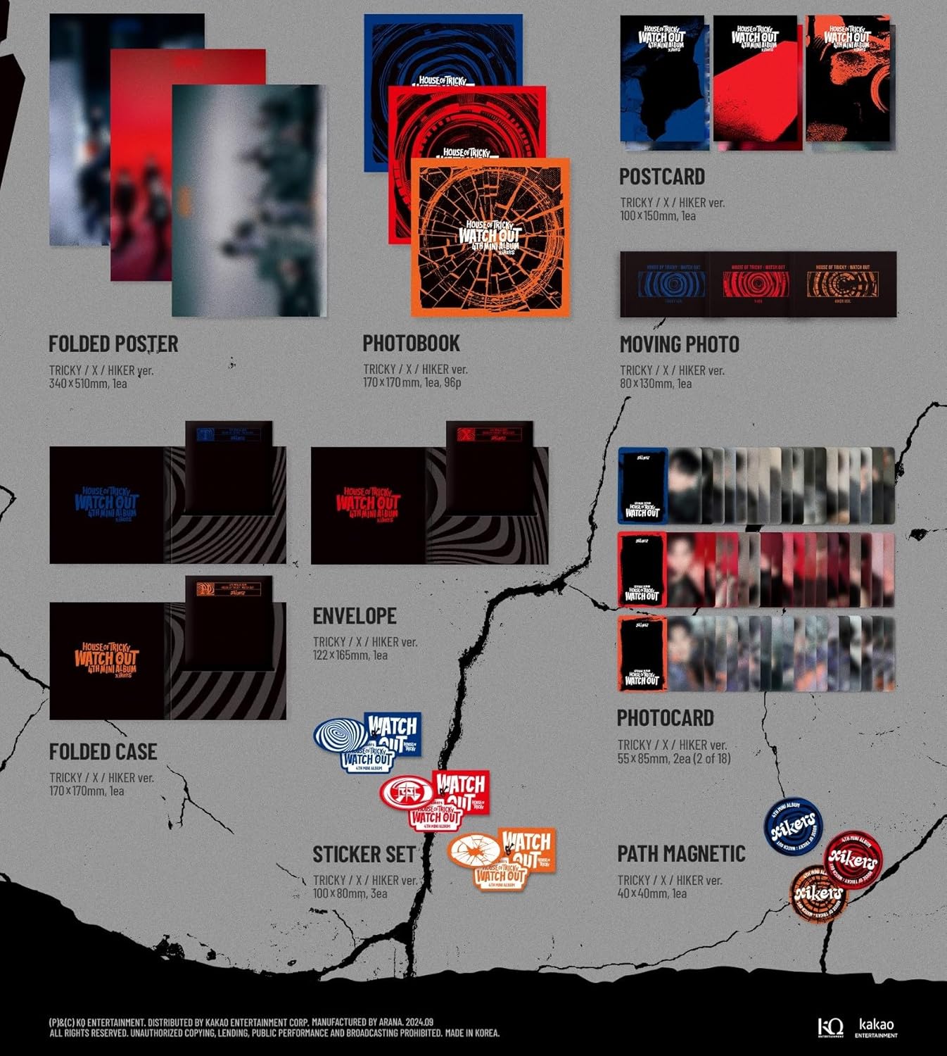 House Of Tricky : Watch Out - Random Cover - incl. 96pg Photobook, Folded Poster, Folded Case, 2 Postcards, Envelope, Moving Photo, 2 Photocards, Sticker Set + Path Magnetic