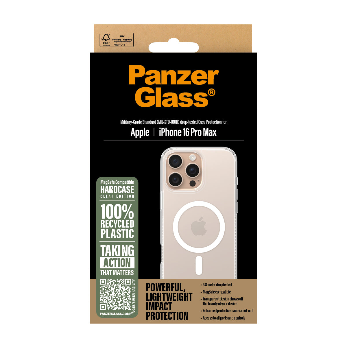 PanzerGlass ® HardCase Transparent w. White MagSafe iPhone 16 Pro Max