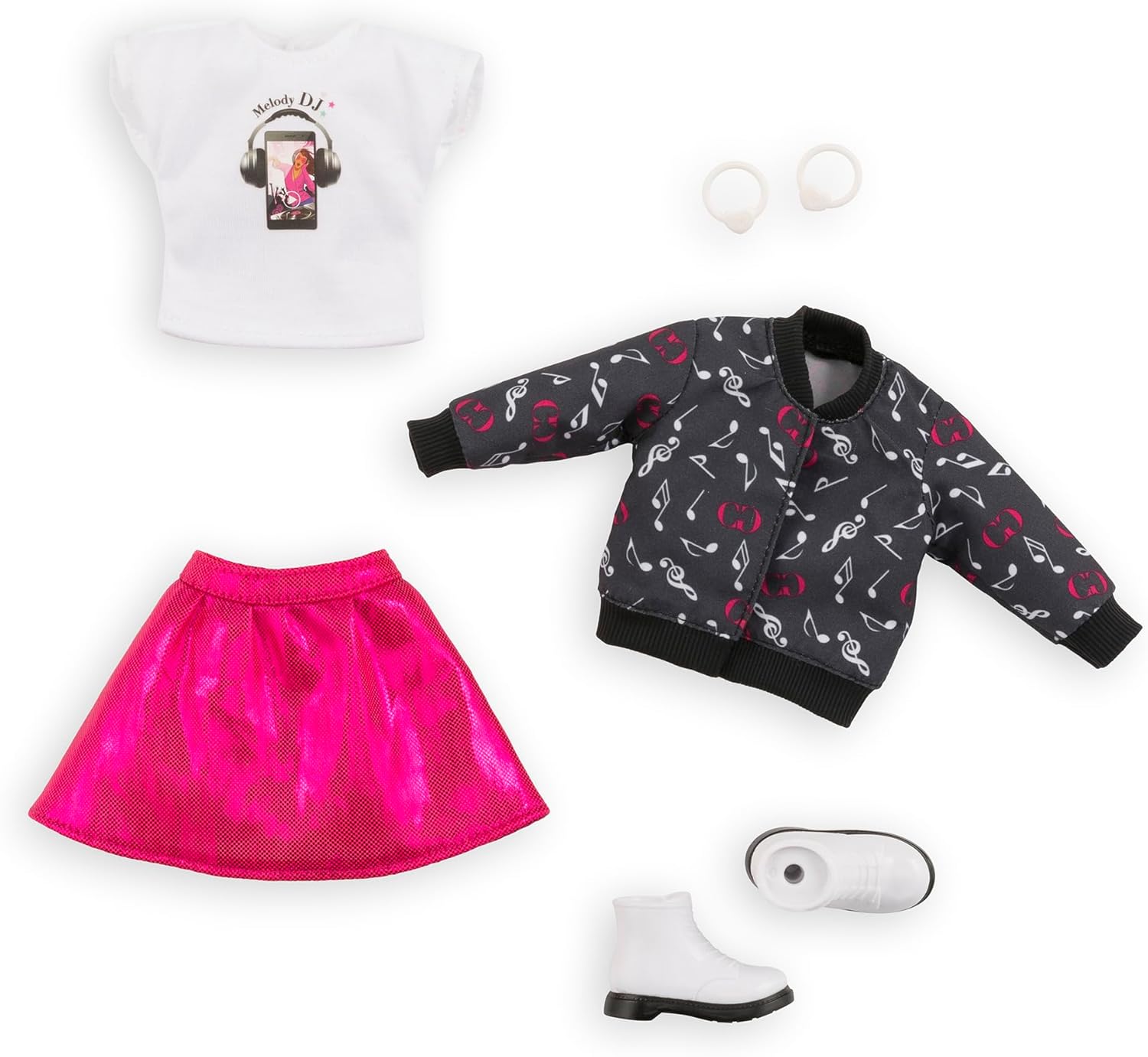Corolle Girls Melody Musikstudio Set, Ankleidepuppe mit Pinker Strähne im Rockstaroutfit, 4-TLG. Zubehör, Vanilleduft, 28cm, ab 4 Jahre