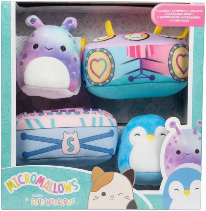 Squishmallows Micromallows 2 Mascots Daxxon and Puff with Clothes 6 cm