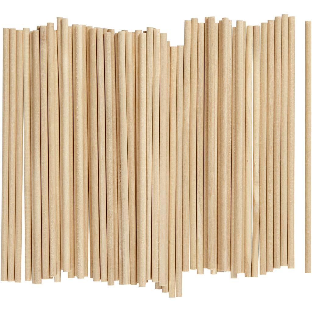 Houten stokjes, rond, 15 cm x 4 mm, 100 stuks