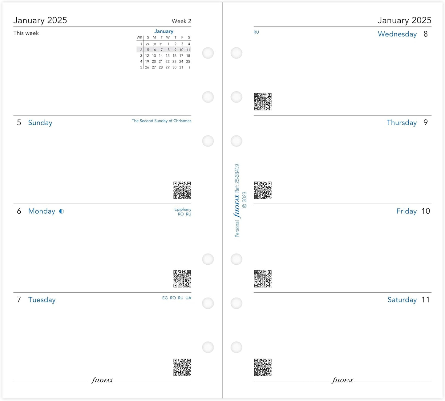 Personal Week on two pages English Sunday start 2025