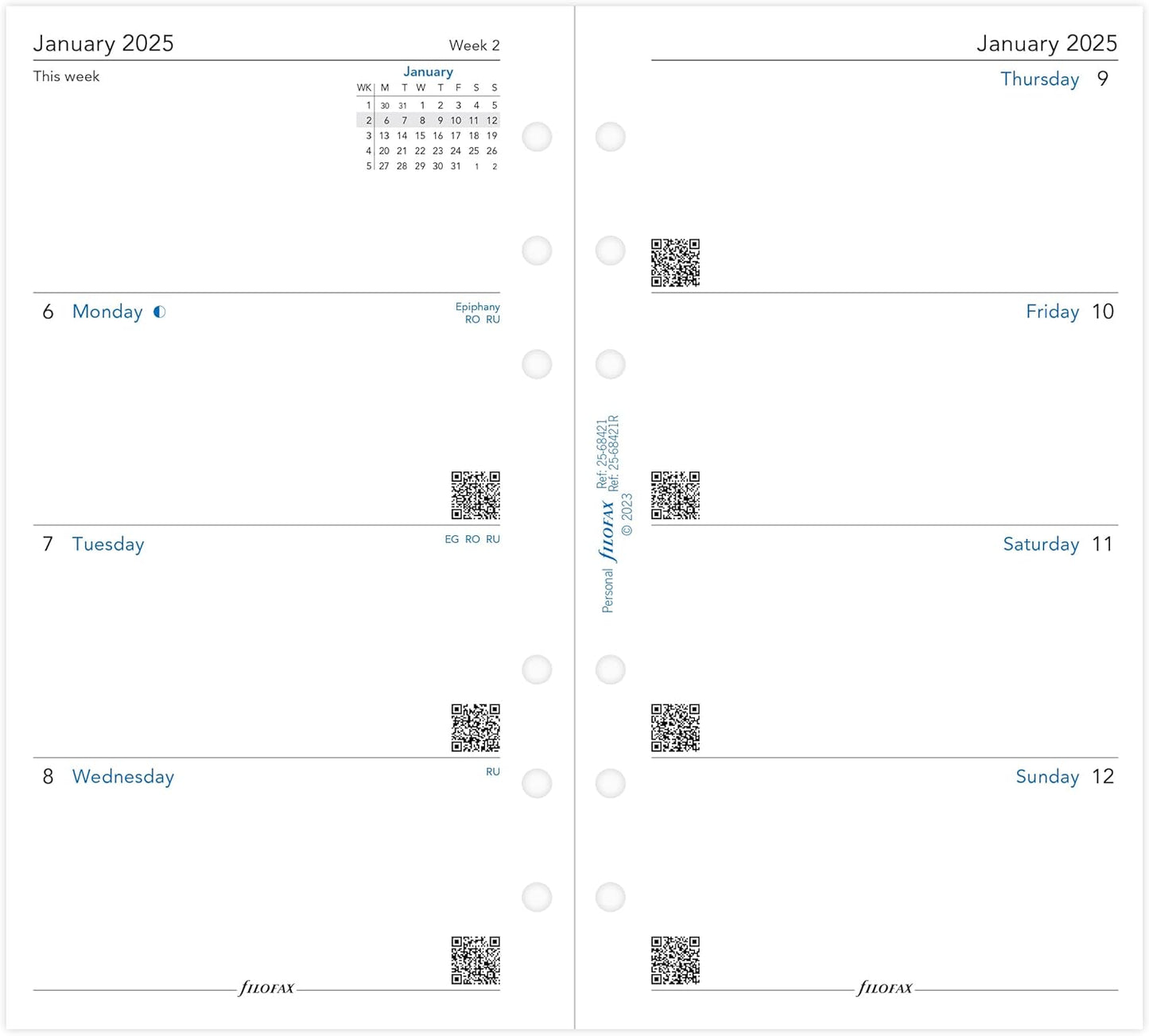 Personal Week on two pages English Monday start 2025