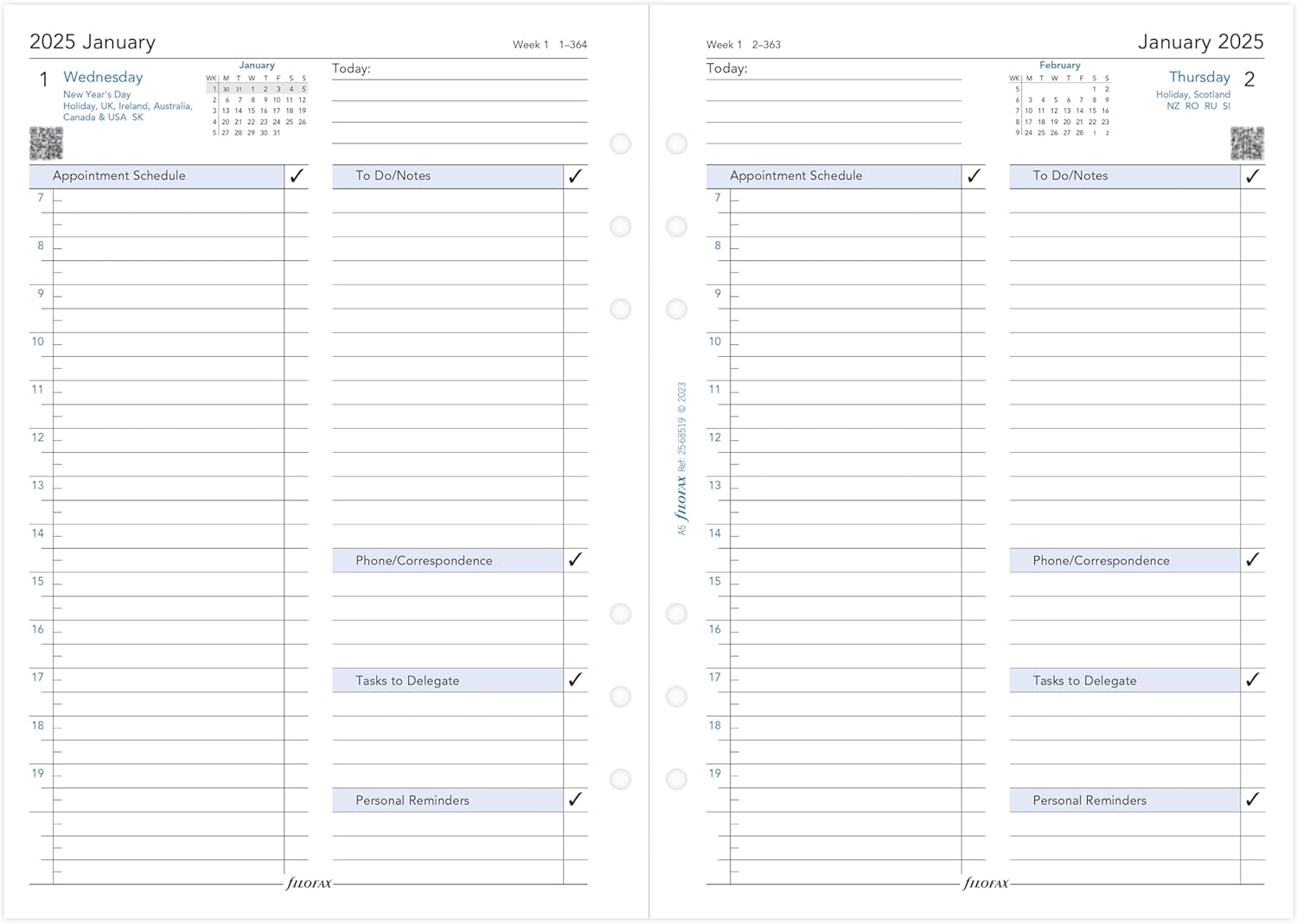 A5 Day per page 5 language appointments 2025