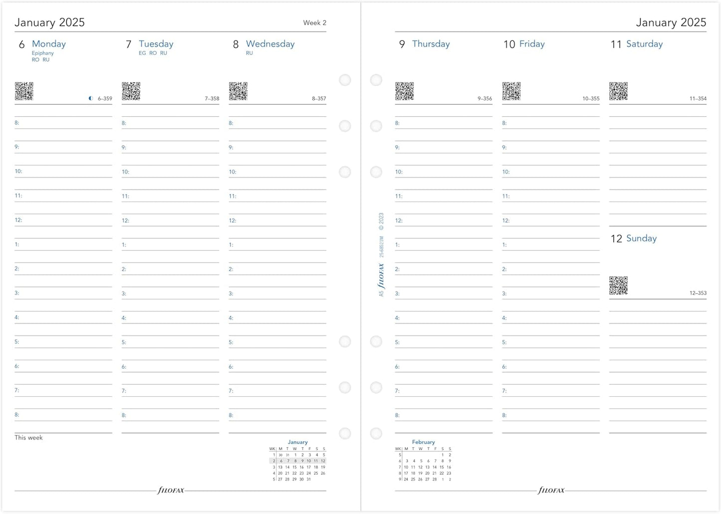 A5 Week on two pages English column format 2025