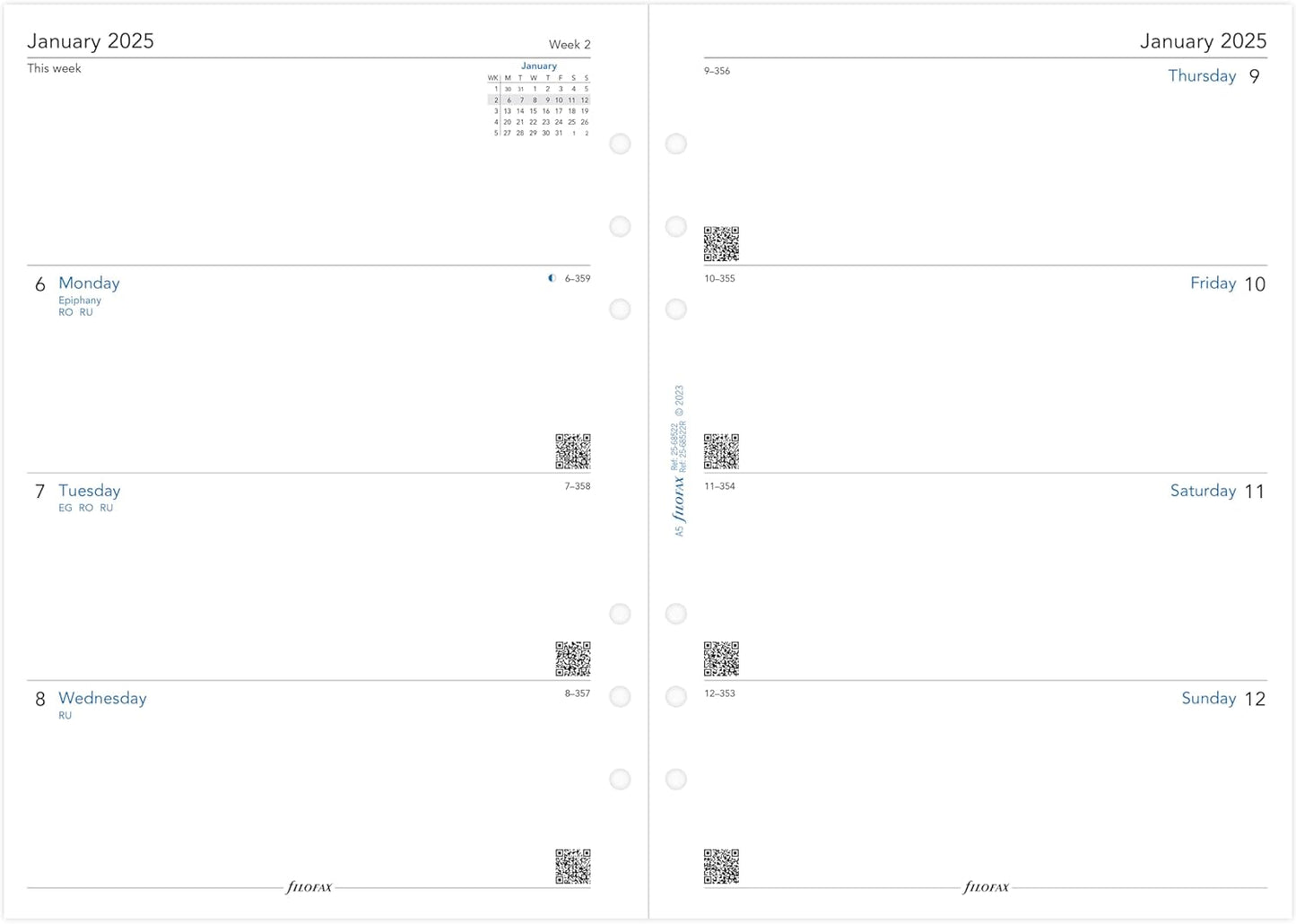 A5 Week on two pages English 2025