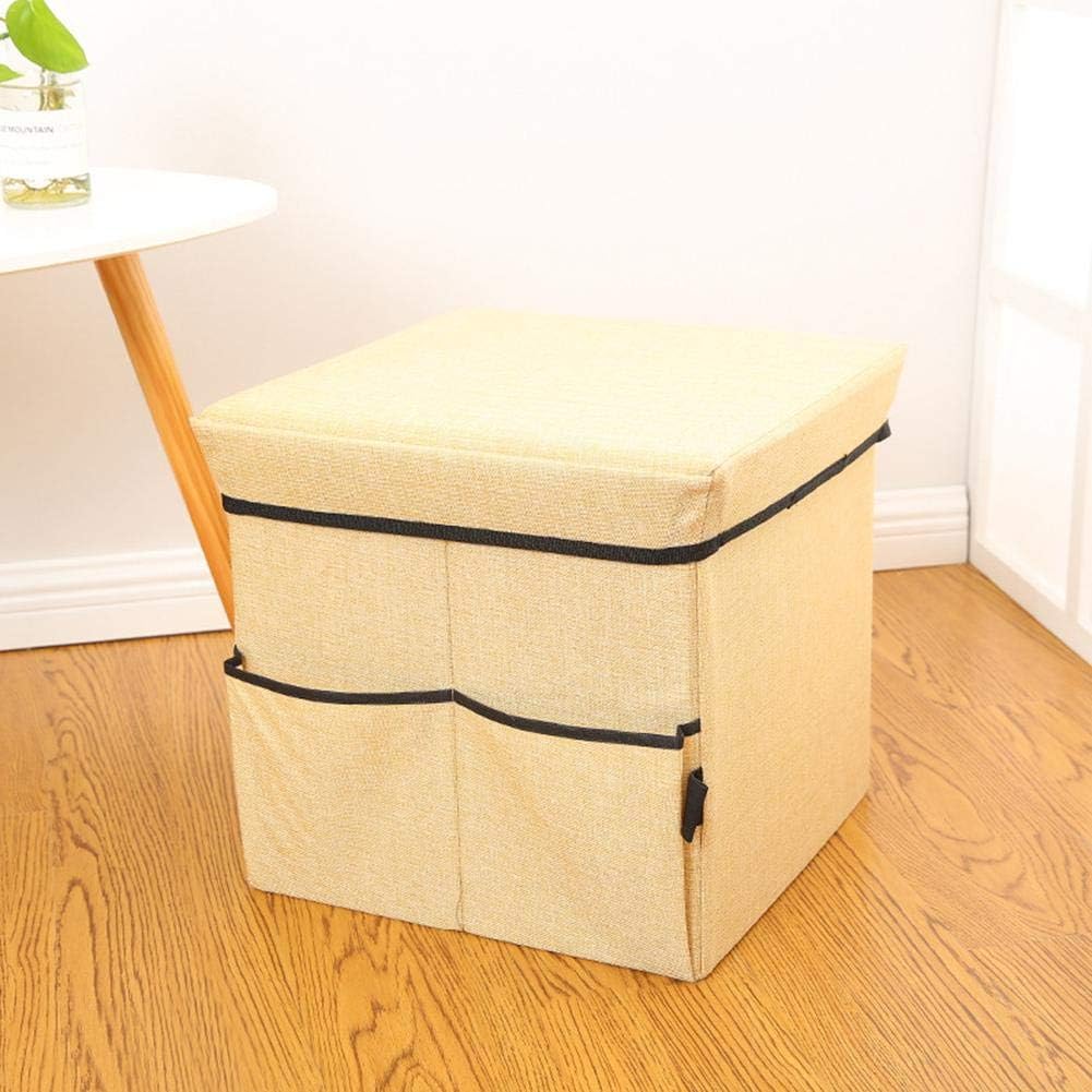 15 inch Plaid Linnen Opslag Kruk Vouwen Speelgoed Doos Met Speelgoed Opslag Pocket Draagbare Dressing Seat Kruk met Cover