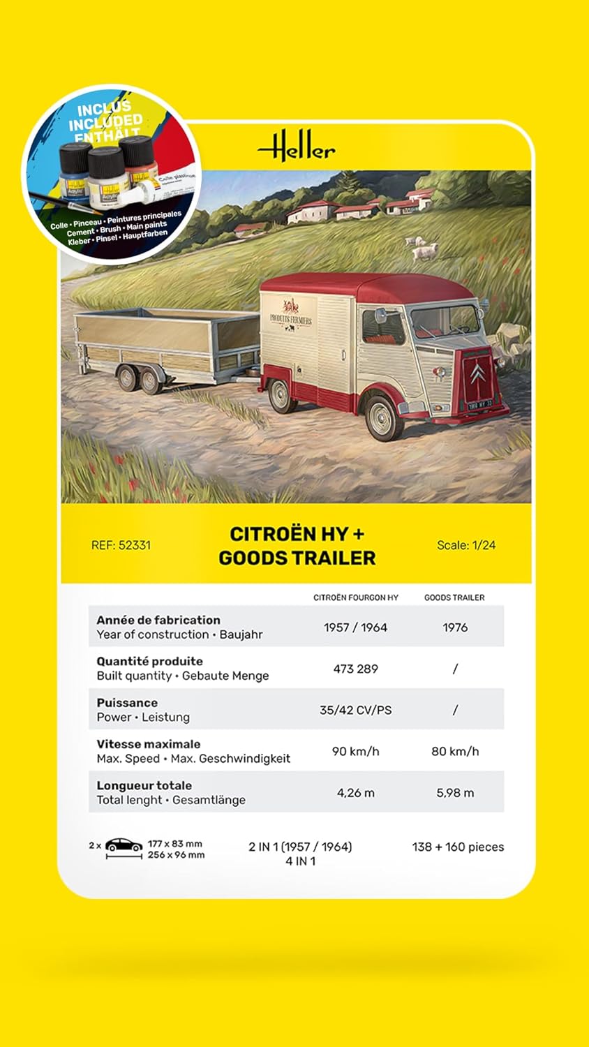 Heller 52331 Starter Kit Citroen HY + Goods Trailer 1/24