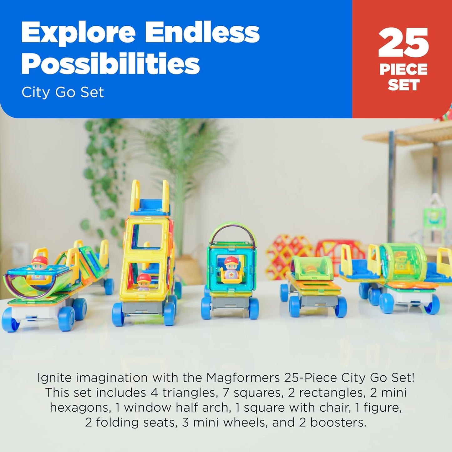 Magformers City Go magnetic construction set. Make Cars, Lorries, Trains and Trams.