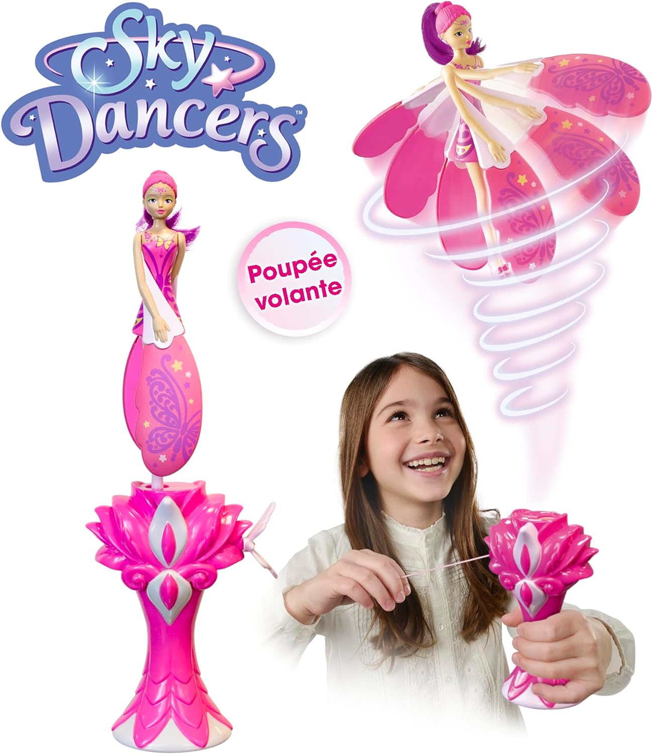 Lansay SKY DANCERS - Pretty Poppy – magische vliegende pop voor kinderen vanaf 6 jaar – fee die vliegt met een werper – verras je kinderen – werkt zonder batterij – cadeau-idee Lansay