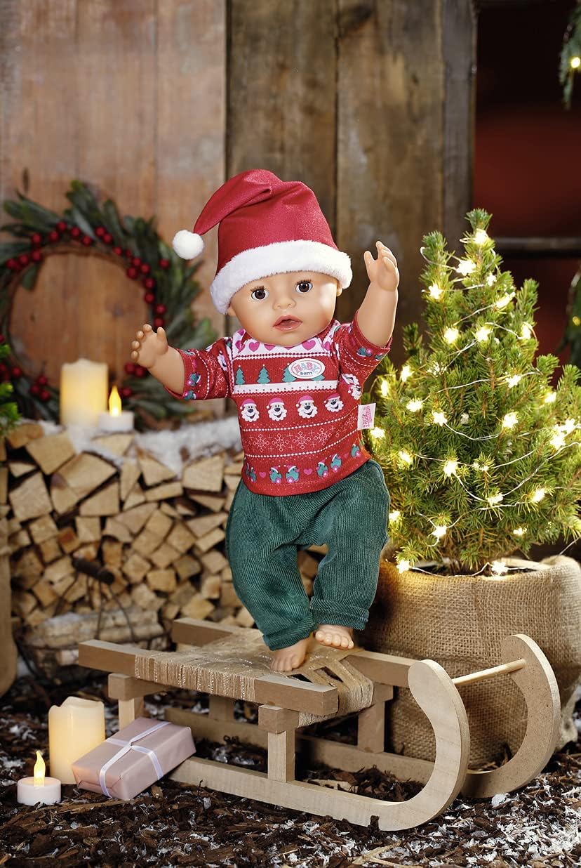 BABY born Weihnachtsoutfit, mit Weihnachtspullover, grüner Hose und Nikolausmütze für 43 cm Puppen, 830291 Zapf Creation