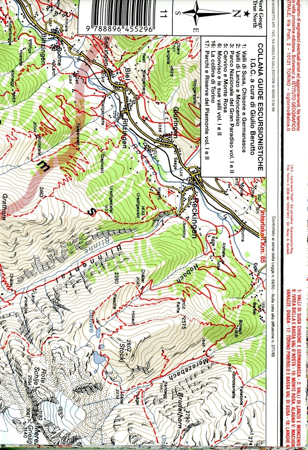 Carta n. 11 Domodossola e Val Formazza 1:50.000. Carta dei sentieri e dei rifugi