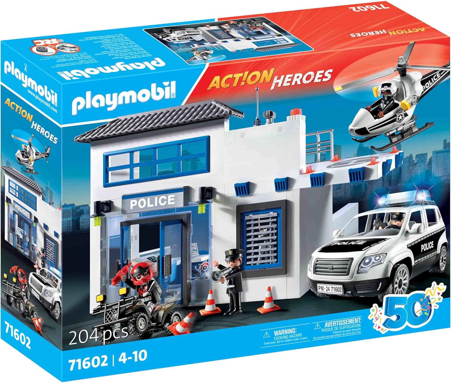 PLAYMOBIL Action Heroes 71602 Politiebureau met voertuigen, groot commandocentrum met politiehelikopter en vele spannende details, actievol speelgoed voor kinderen vanaf 4 jaar