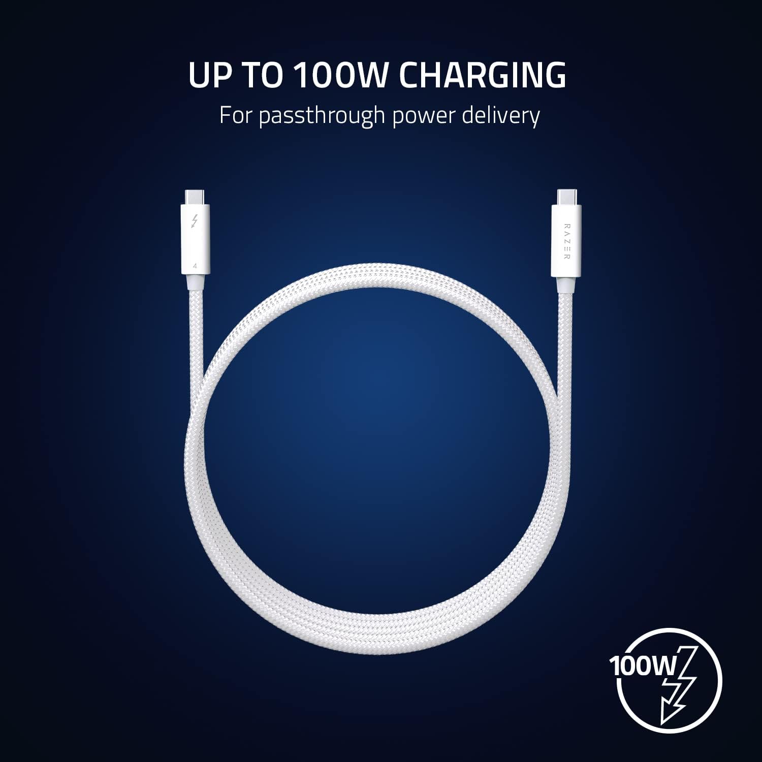 Razer Thunderbolt 4 Cable - Thunderbolt 4 Cable (Up to 40 Gigabits per second, up to 8K Resolutions, up to 100W Charging, Ultimate Compatibility) White | 0.8M