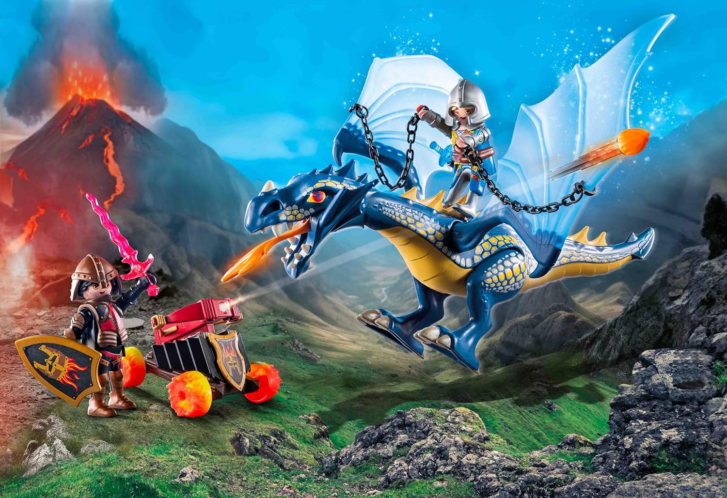 PLAYMOBIL Novelmore 71644 Drache im Gefecht, inklusive eines beweglichen Drachens, Zwei Rittern und Zubehör für epische Abenteuer, actionreiches Spielzeug für Kinder ab 4 Jahren