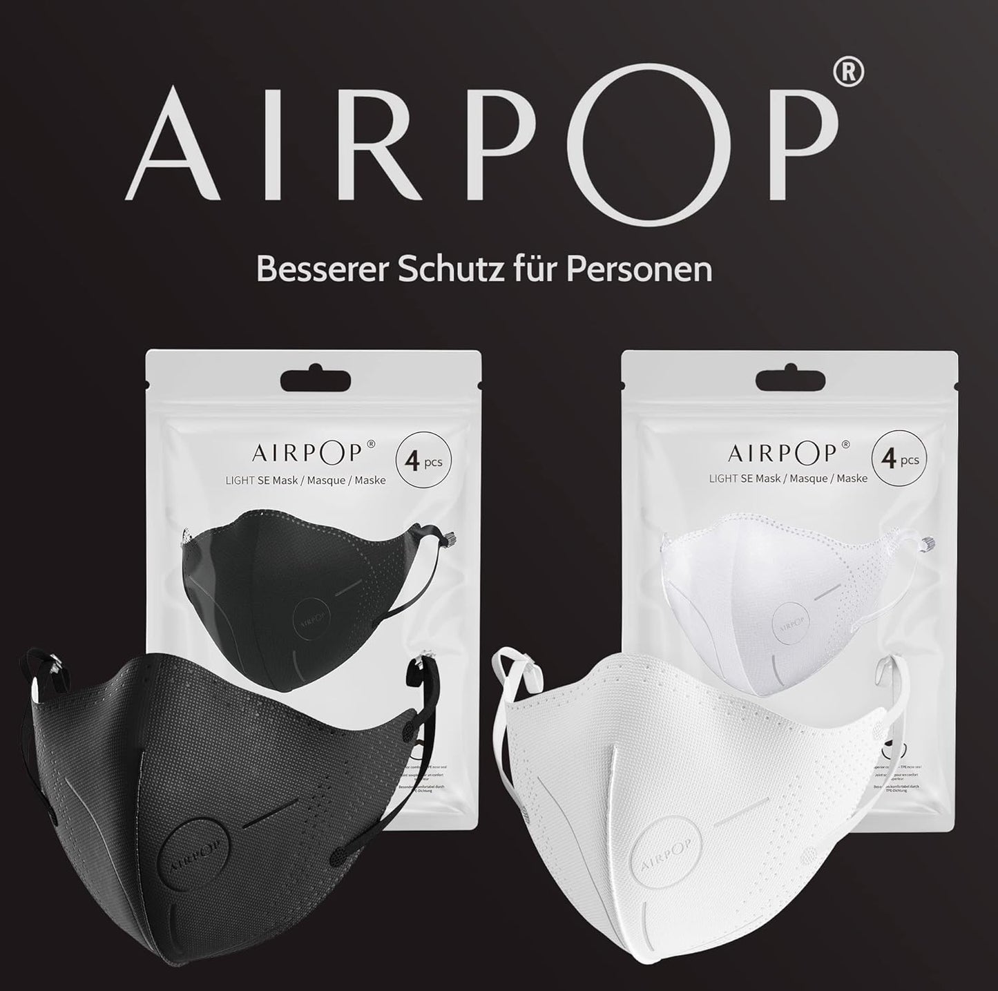 AirPop AirPop Light SE Mask Black 4pcs