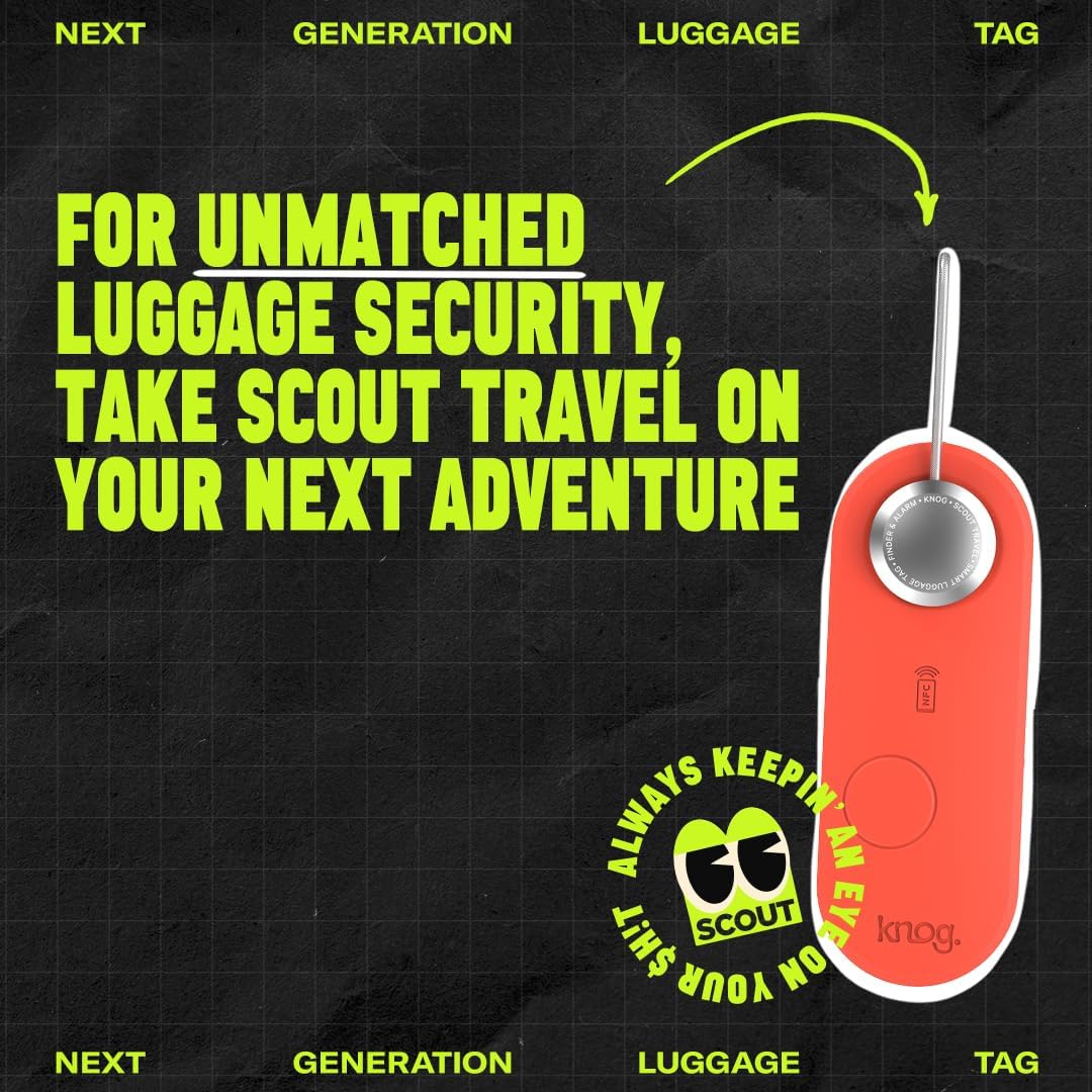 Knog Scout iOS Smart Tag, Tracker & 85d Alarm – Rechargeable Luggage Tag Compatible with iOS App & Apple Find My, Digital Contact Info, Remote Chime, Low Battery Alerts, Water-Resistant