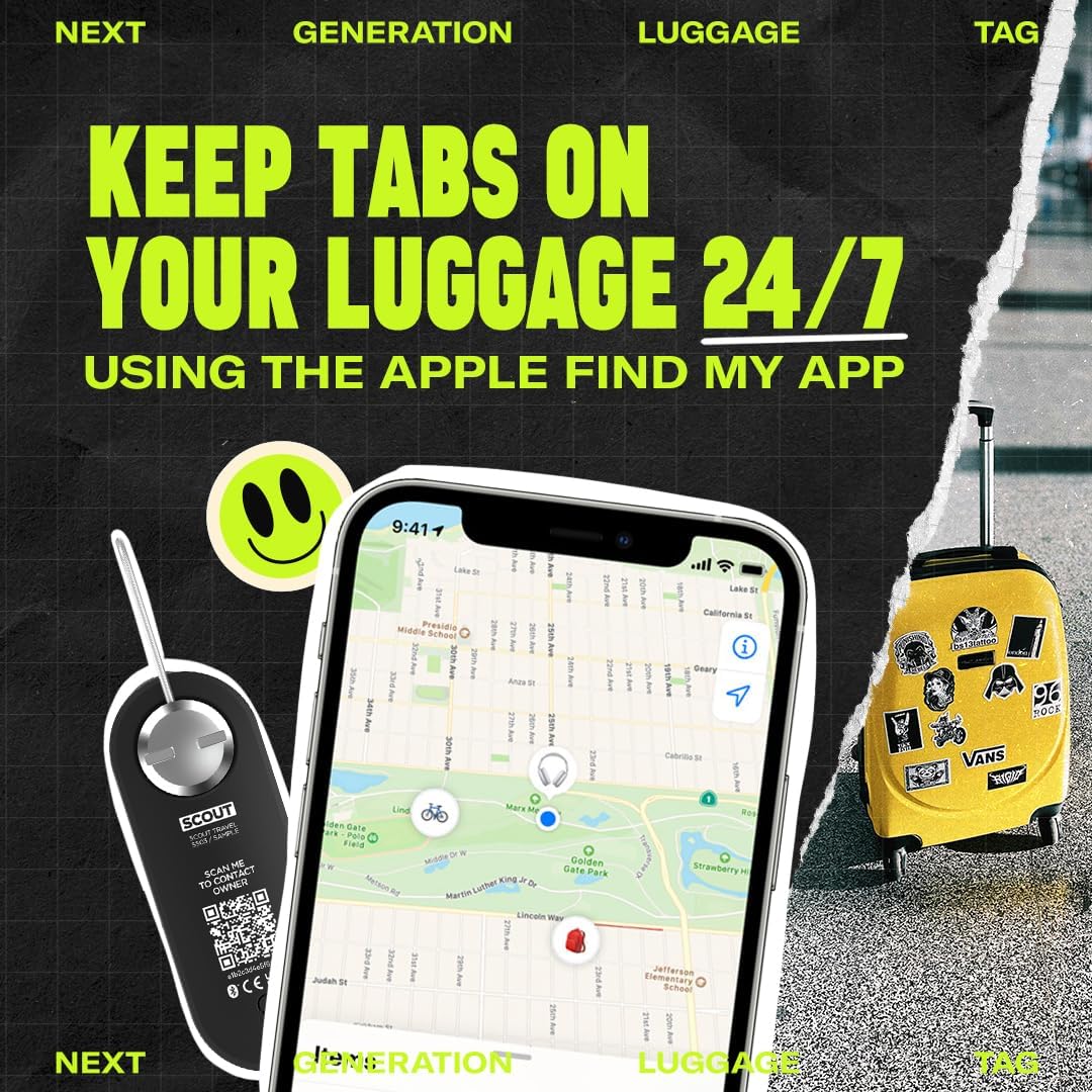 Knog Scout Twin Pack Smart Tag Luggage Tag,Tracker & 85dB Alarm – Rechargeable Luggage Tag Compatible with iOS App & Apple Find MY,Digital Contact Info,Remote Chime,Low Battery Alerts