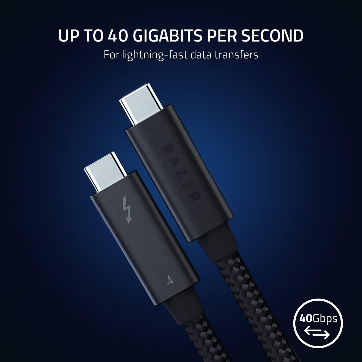 Razer Thunderbolt 4 Cable - Thunderbolt 4 Cable (Up to 40 Gigabits per second, up to 8K Resolutions, up to 100W Charging, Ultimate Compatibility) Black | 0.8M
