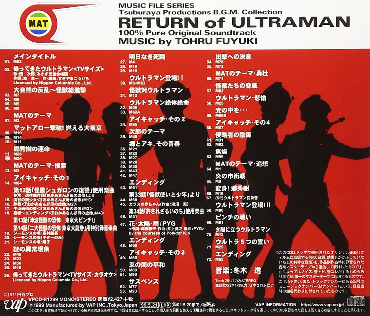 Music File Series Tsuburaya Production B.G.M. Collection Return To Ultraman 100%