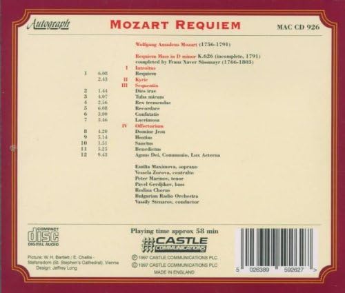 Requiem Mass in D Minor (Soloists, Bulga Ro, Stenarov)