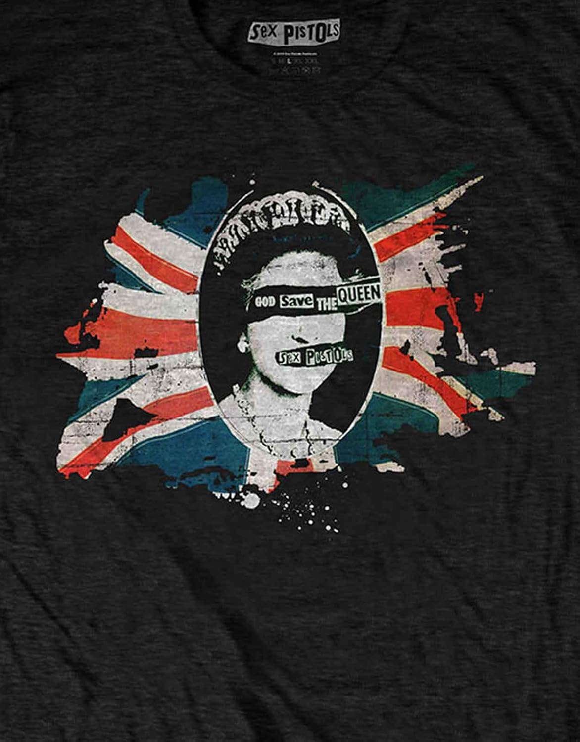 Sex Pistols The T Shirt God Save The Queen Flag Band Logo Ufficiale Uomo Nero Size L