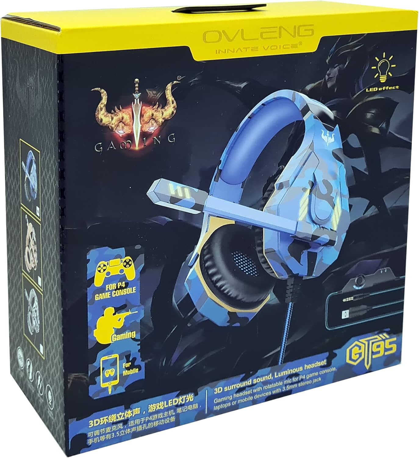 Ovleng: Gt95Bl - Cuffia Gaming Con Led (Cuffie Con Microfono)