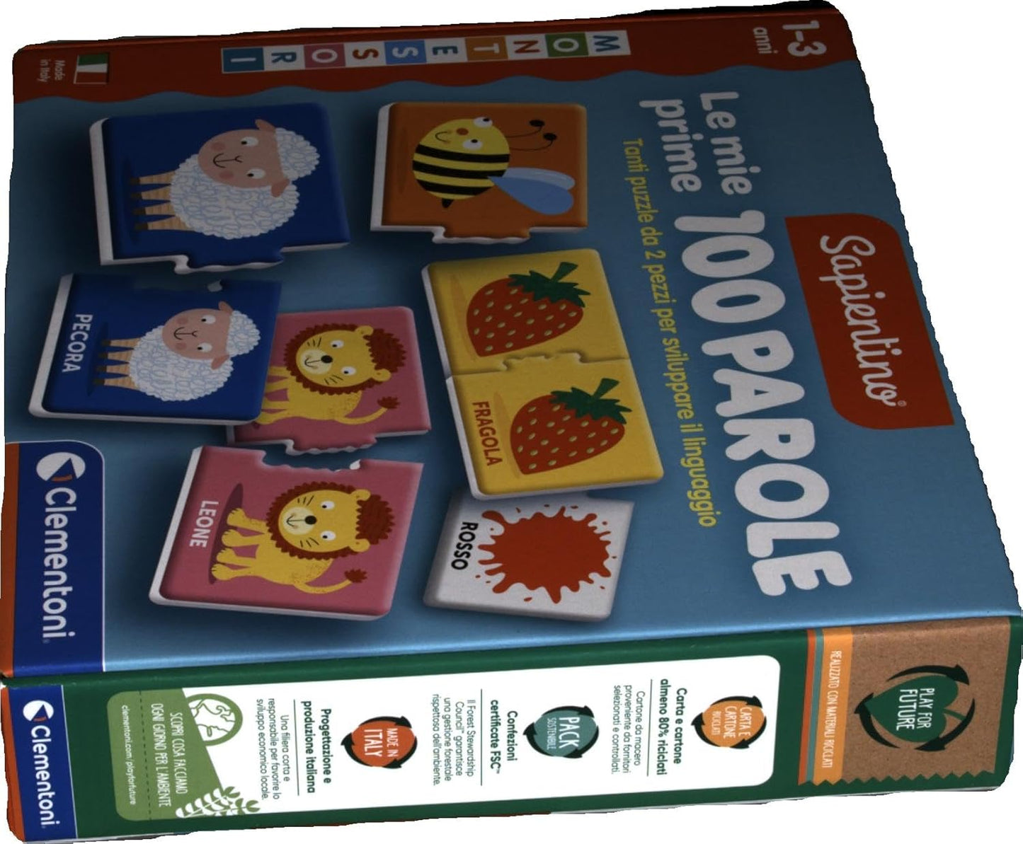 Clementoni - Sapientino Prime 100 1 Year Flashcards, Flashcards for Children, Montessori Game to Learn New Words, in Italian, Made in Italy, 16851, Multi-Colour
