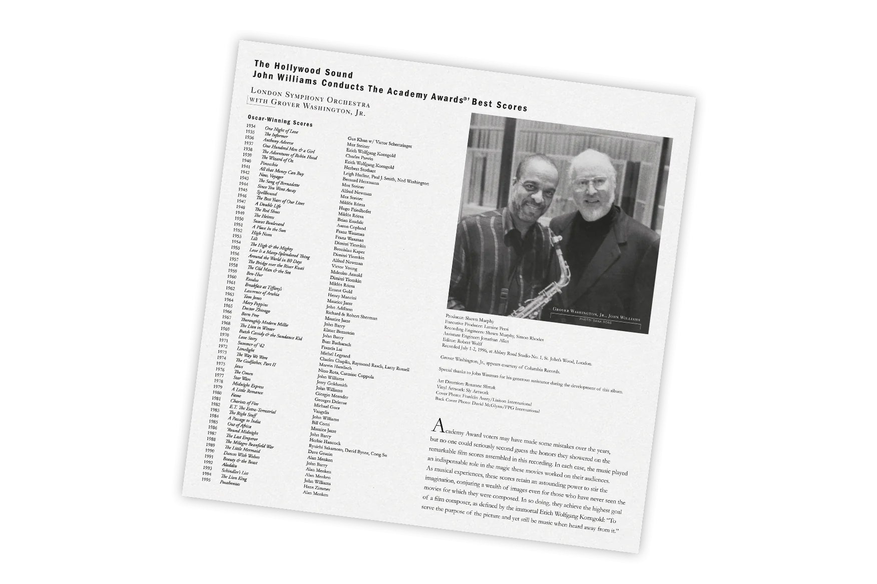 The Hollywood Sound: John Williams Conducts the Academy Awards Best Scores