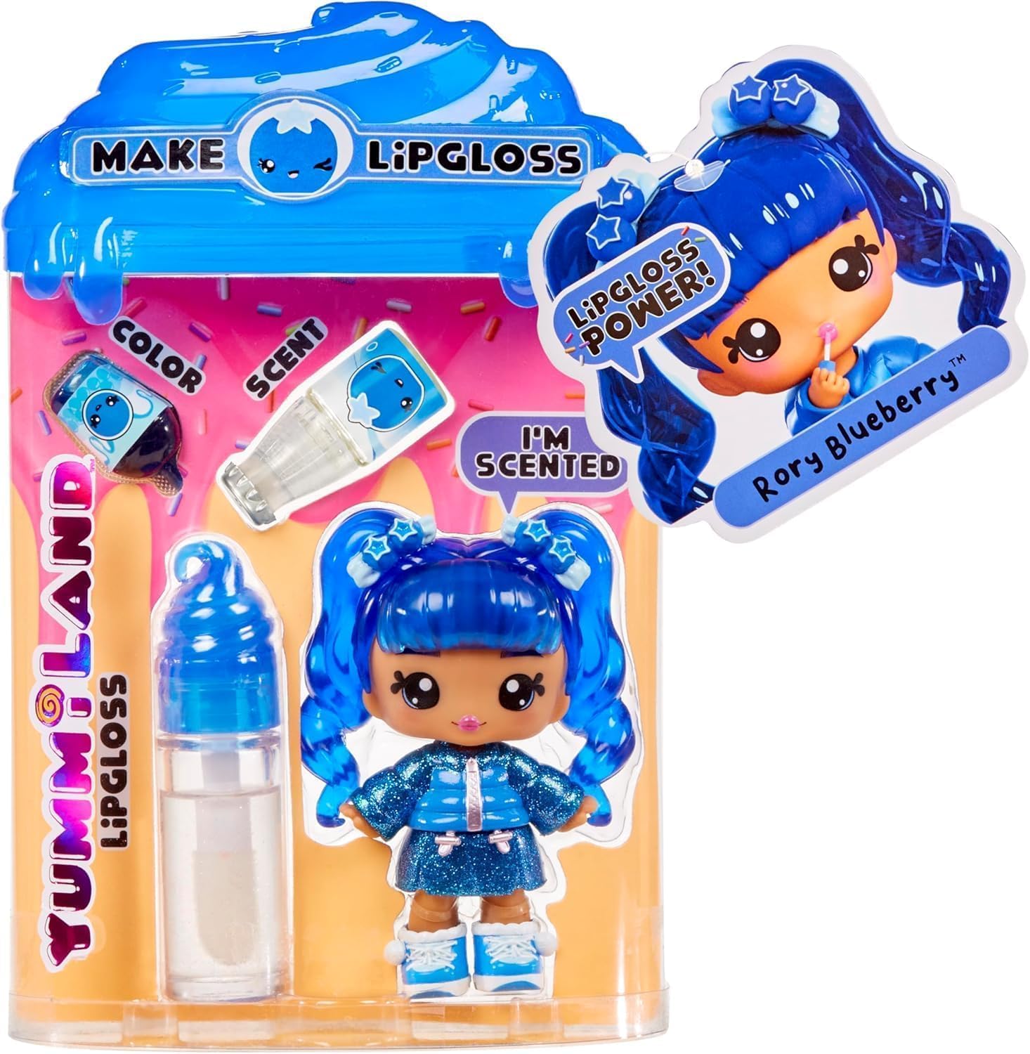 YUMMILAND Lipgloss Doll - Rory Blueberry - Muñeca Perfumada con Kit de Brillo de Labios DIY - Adecuado para Niñas y Niños mayores de 4 años