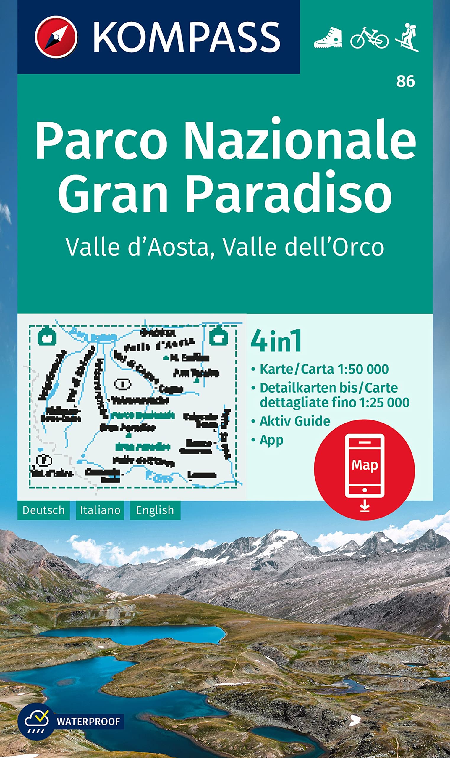 Cartina escursionistica n. 86 Parco Nazionale Gran Paradiso, Valle d'Aosta: Wandelkaart Schaal 1 : 50.000