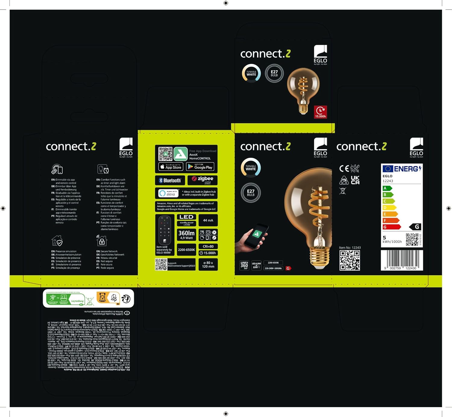 `Eglo - E27 G80 Spiral, Amber - Tw - Zigbee, Bluetooth`
