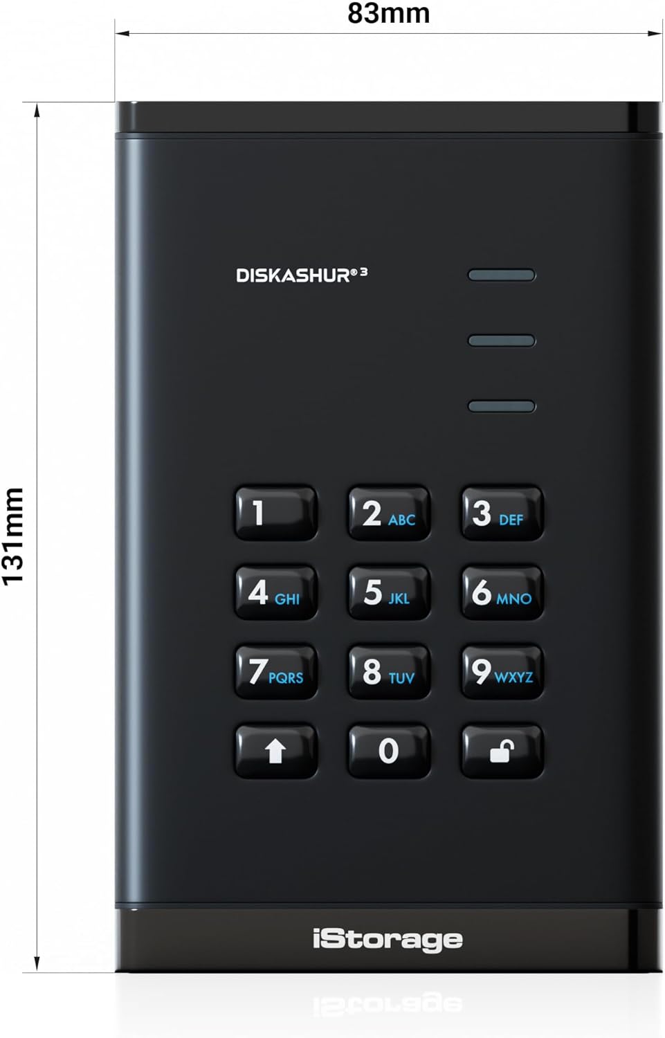 iStorage diskAshur3 HDD 2TB Black - Secure portable hard drive - Password protected - Dust & water resistant - Hardware Encryption 2TB HDD Diamond Black
